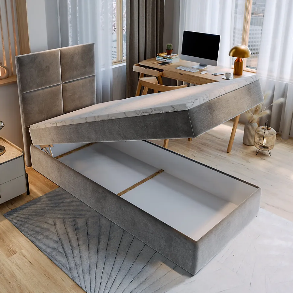 Lit Boxspring LENA 80 80X200 CM KRONOS 13, Bleu, Lit avec matelas et rangement