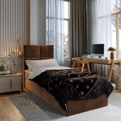 Lit Boxspring LENA 80 80X200 CM KRONOS 06, Marron, Lit avec matelas et rangement