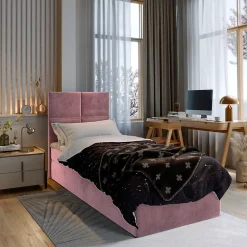 Lit Boxspring LENA 80 80X200 CM KRONOS 27, Rose, Lit avec matelas et rangement