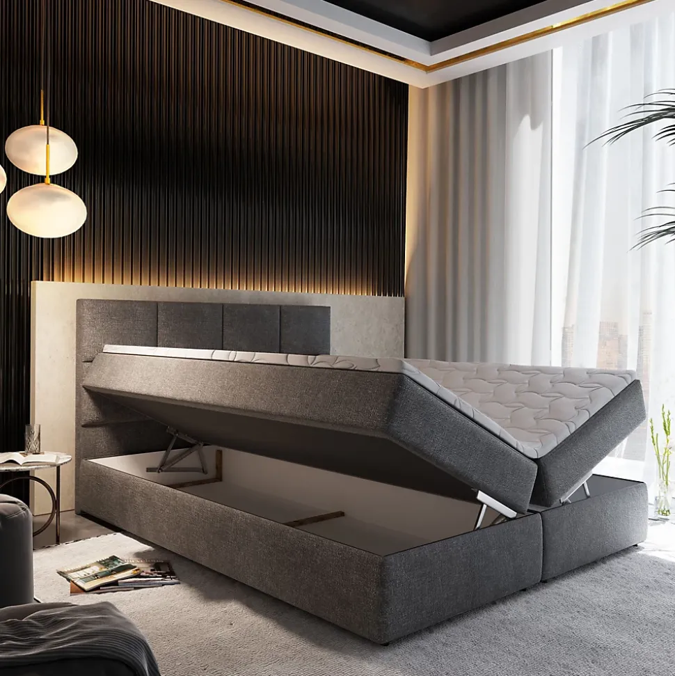 Lit Boxspring LENA 160X200 CM KRONOS 27, Rose, Lit avec matelas et rangement