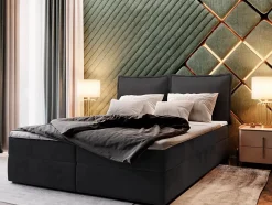 Lit Boxspring LENTE 160X200 CM MONOLITH 95, Noir, Lit avec matelas et rangement