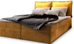 Lit Boxspring LENTE 140X200 CM MONOLITH 48, Jaune, Lit avec matelas et rangement