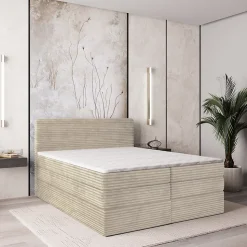 Lit Boxspring LUNERA 180X200 CM TILIA 03, Crème, Lit avec matelas et rangement