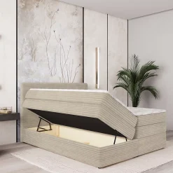 Lit Boxspring LUNERA 180X200 CM TILIA 03, Crème, Lit avec matelas et rangement