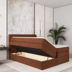 Lit Boxspring LUNERA 140X200 CM TILIA 52, Marron, Lit avec matelas et rangement