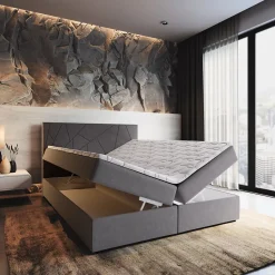 Lit Boxspring MADO 160X200 CM INARI 100, Noir, Lit avec matelas et rangement