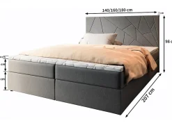 Lit Boxspring MADO 160X200 CM INARI 72, Bleu, Lit avec matelas et rangement