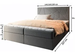 Lit Boxspring MADO 140X200 CM INARI 91, Gris clair, Lit avec matelas et rangement