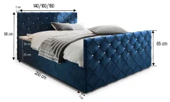 Lit Boxspring MANDI 160X200 CM MAGIC VELVET 2216, Bleu, Lit avec matelas et rangement