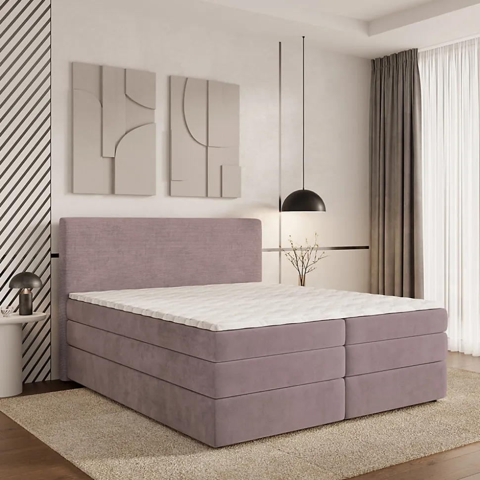 Lit Boxspring MATERN 140X200 CM POSO 27 + KRONOS 27, Rose, Lit avec matelas et rangement