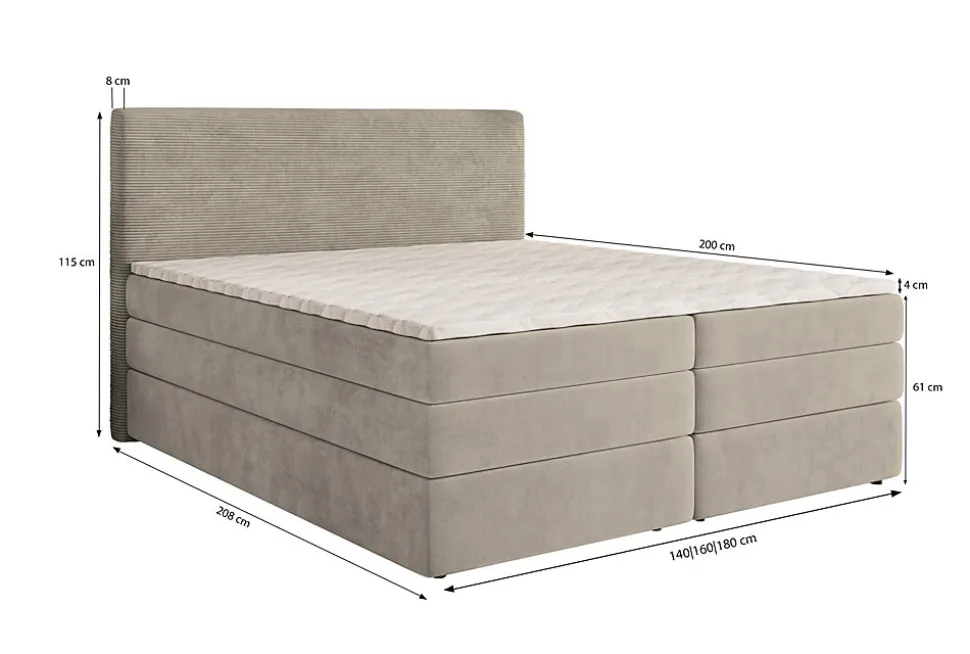 Lit Boxspring MATERN 140X200 CM POSO 27 + KRONOS 27, Rose, Lit avec matelas et rangement