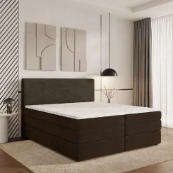 Lit Boxspring MATERN 180X200 CM POSO 06 + KRONOS 06, Marron, Lit avec matelas et rangement