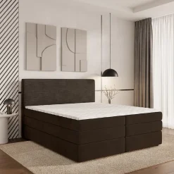 Lit Boxspring MATERN 160X200 CM POSO 06 + KRONOS 06, Marron, Lit avec matelas et rangement