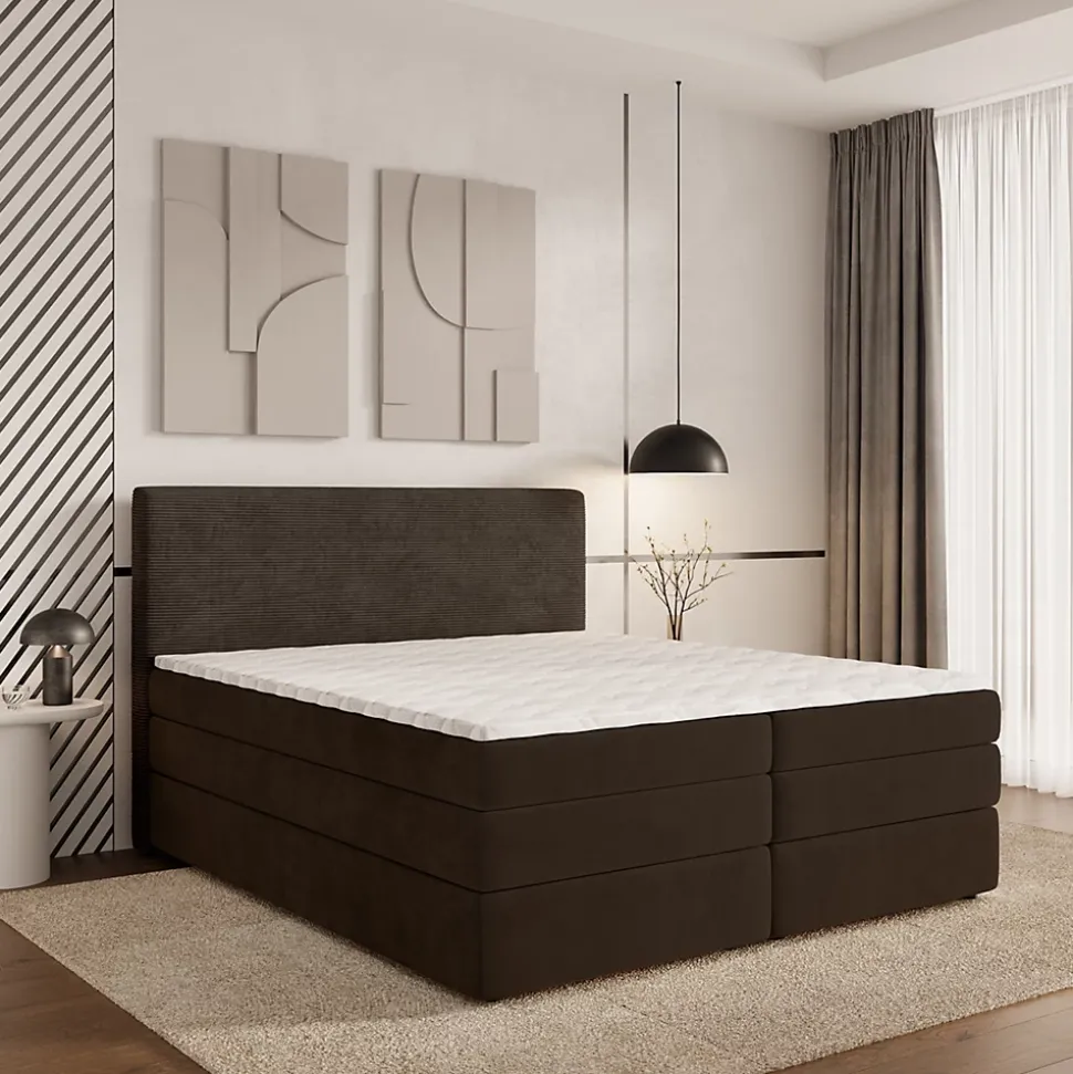 Lit Boxspring MATERN 160X200 CM POSO 06 + KRONOS 06, Marron, Lit avec matelas et rangement