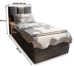 Lit Boxspring MERIL 80 80X200 CM SAWANA 14, Noir, Lit avec matelas et rangement