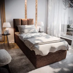 Lit Boxspring MERIL 100 100X200 CM SAWANA 16, Marron, Lit avec matelas et rangement