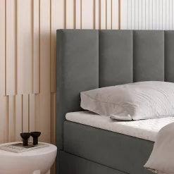 Lit Boxspring MERIL 160X200 CM KRONOS 15, Gris, Lit avec matelas et rangement