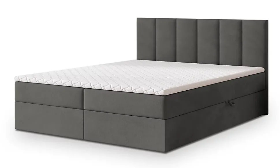 Lit Boxspring MERIL 160X200 CM KRONOS 15, Gris, Lit avec matelas et rangement