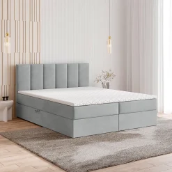 Lit Boxspring MERIL 140X200 CM PAROS 05, Gris clair, Lit avec matelas et rangement