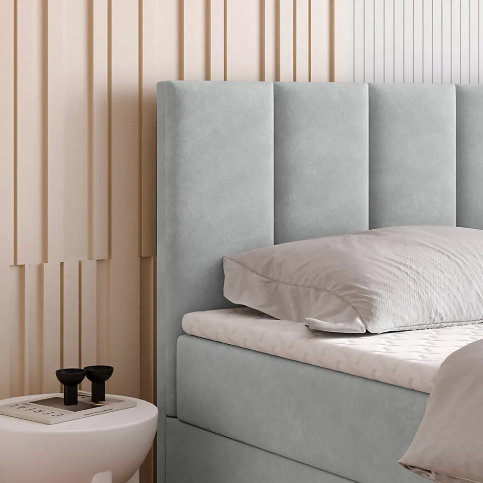 Lit Boxspring MERIL 140X200 CM PAROS 05, Gris clair, Lit avec matelas et rangement