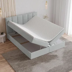 Lit Boxspring MERIL 140X200 CM PAROS 05, Gris clair, Lit avec matelas et rangement