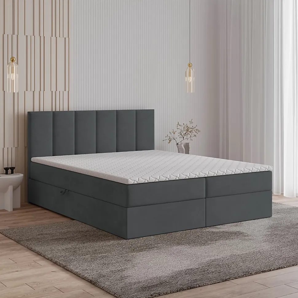 Lit Boxspring MERIL 140X200 CM SORO 97, Graphite, Lit avec matelas et rangement