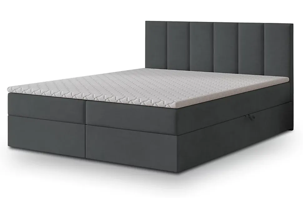 Lit Boxspring MERIL 140X200 CM SORO 97, Graphite, Lit avec matelas et rangement