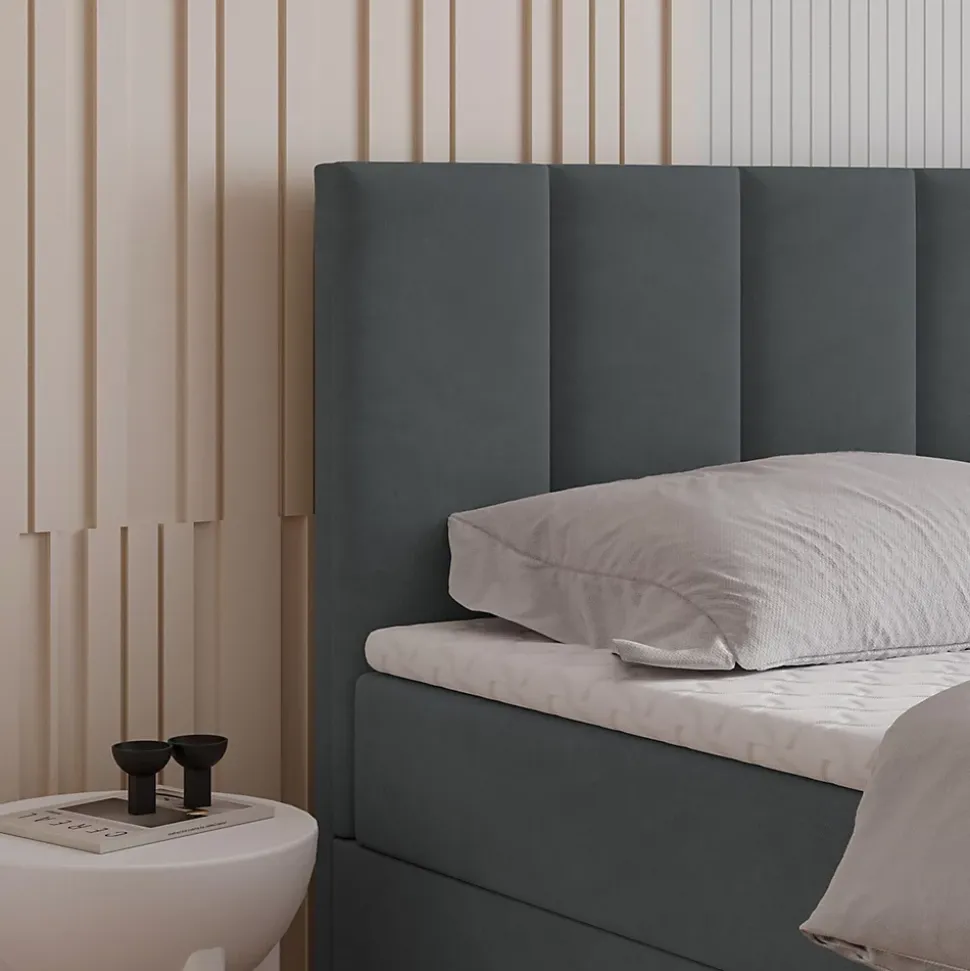 Lit Boxspring MERIL 140X200 CM SORO 97, Graphite, Lit avec matelas et rangement