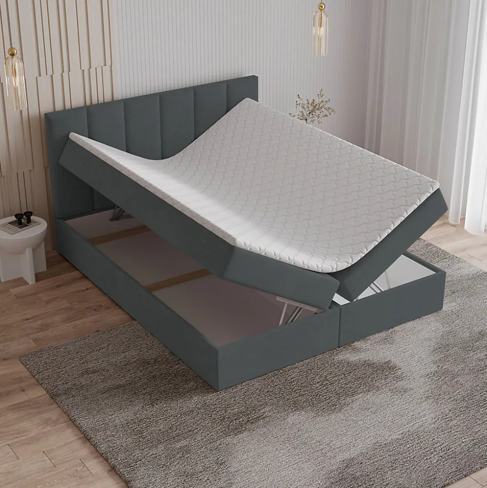 Lit Boxspring MERIL 140X200 CM SORO 97, Graphite, Lit avec matelas et rangement