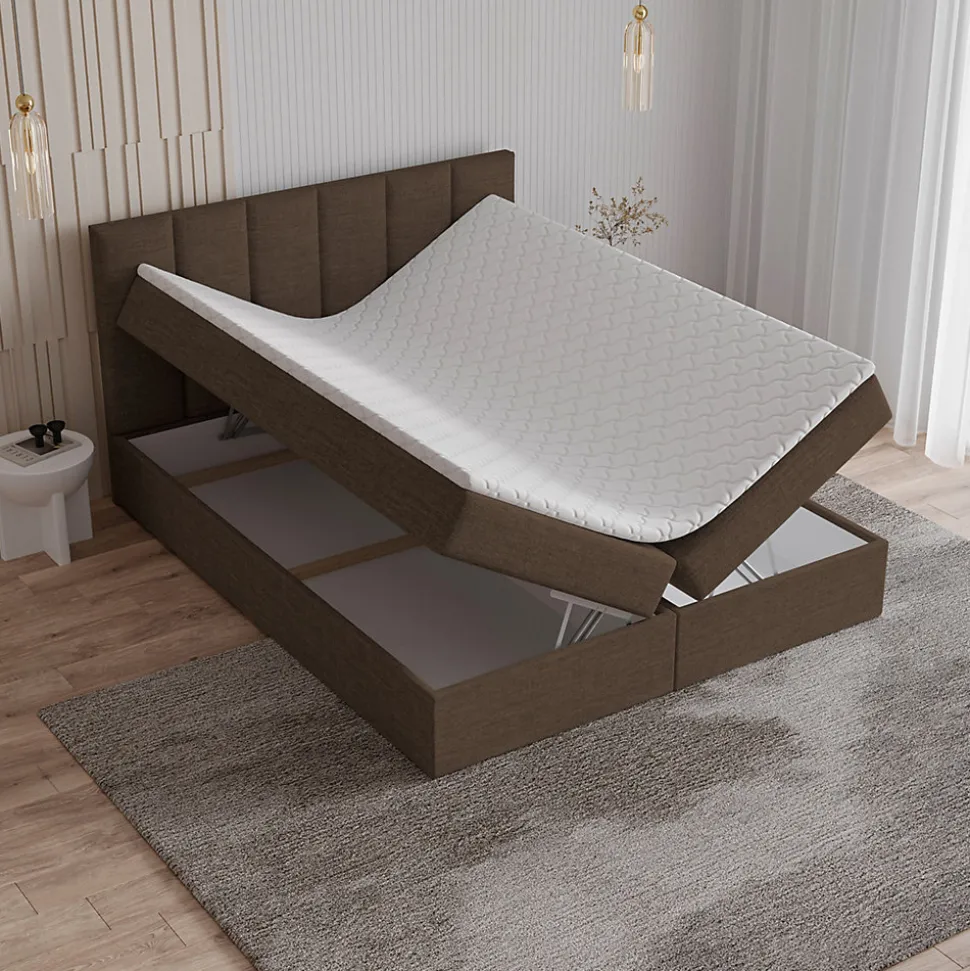 Lit Boxspring MERIL 180X200 CM SAWANA 16, Marron, Lit avec matelas et rangement