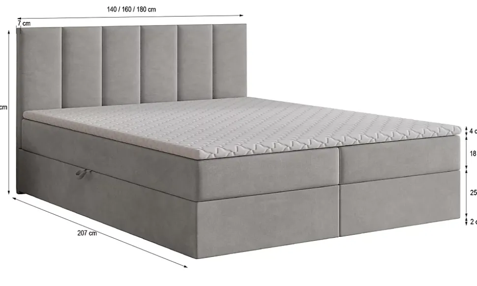 Lit Boxspring MERIL 180X200 CM SAWANA 16, Marron, Lit avec matelas et rangement