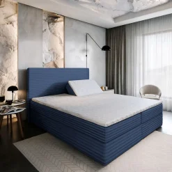 Lit Boxspring MILARA 160X200 CM TILIA 77, Bleu, Lit avec matelas et rangement