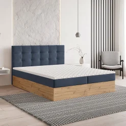 Lit Boxspring MOLVEN 180X200 CM SORO 76, Bleu, Lit avec matelas et rangement