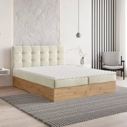Lit Boxspring MOLVEN 140X200 CM SORO 02, Crème, Lit avec matelas et rangement