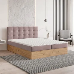 Lit Boxspring MOLVEN 140X200 CM SORO 61, Rose, Lit avec matelas et rangement