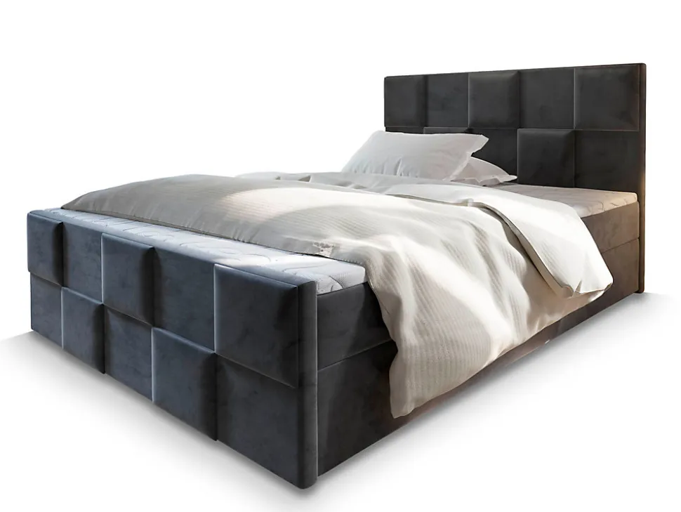 Lit Boxspring MONA 180X200 CM PAROS 06, Gris, Lit avec matelas et rangement