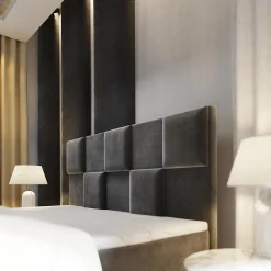 Lit Boxspring MONA 180X200 CM PAROS 06, Gris, Lit avec matelas et rangement