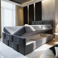 Lit Boxspring MONA 180X200 CM PAROS 06, Gris, Lit avec matelas et rangement