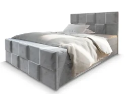 Lit Boxspring MONA 140X200 CM PAROS 05, Gris clair, Lit avec matelas et rangement