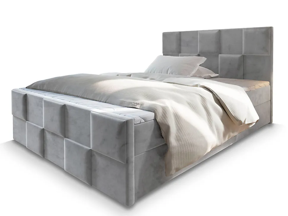 Lit Boxspring MONA 140X200 CM PAROS 05, Gris clair, Lit avec matelas et rangement