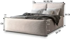 Lit Boxspring MONTA 140X200 CM LINCOLN 86, Gris clair, Lit avec matelas et rangement
