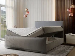 Lit Boxspring MONTA 140X200 CM LINCOLN 86, Gris clair, Lit avec matelas et rangement
