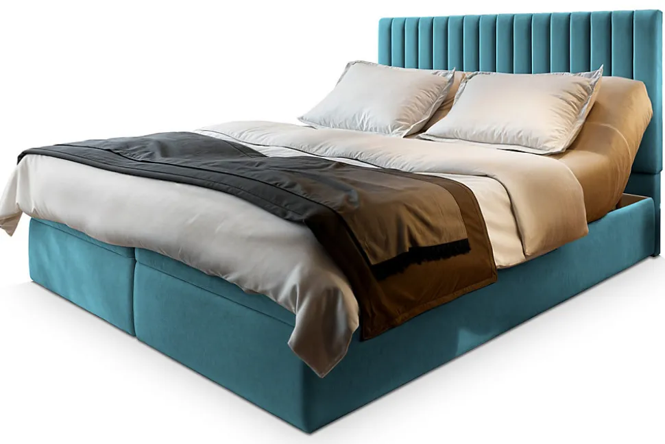 Lit Boxspring MURLO 180X200 CM KRONOS 13, Bleu, Lit avec matelas et rangement