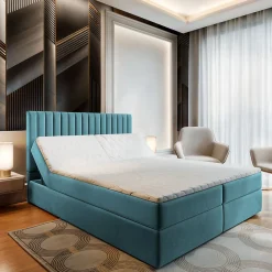 Lit Boxspring MURLO 180X200 CM KRONOS 13, Bleu, Lit avec matelas et rangement