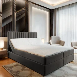 Lit Boxspring MURLO 140X200 CM PAROS 06, Gris, Lit avec matelas et rangement