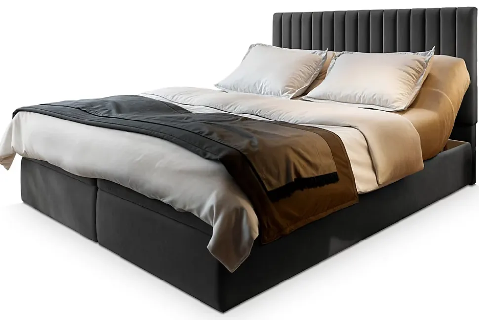 Lit Boxspring MURLO 140X200 CM PAROS 06, Gris, Lit avec matelas et rangement