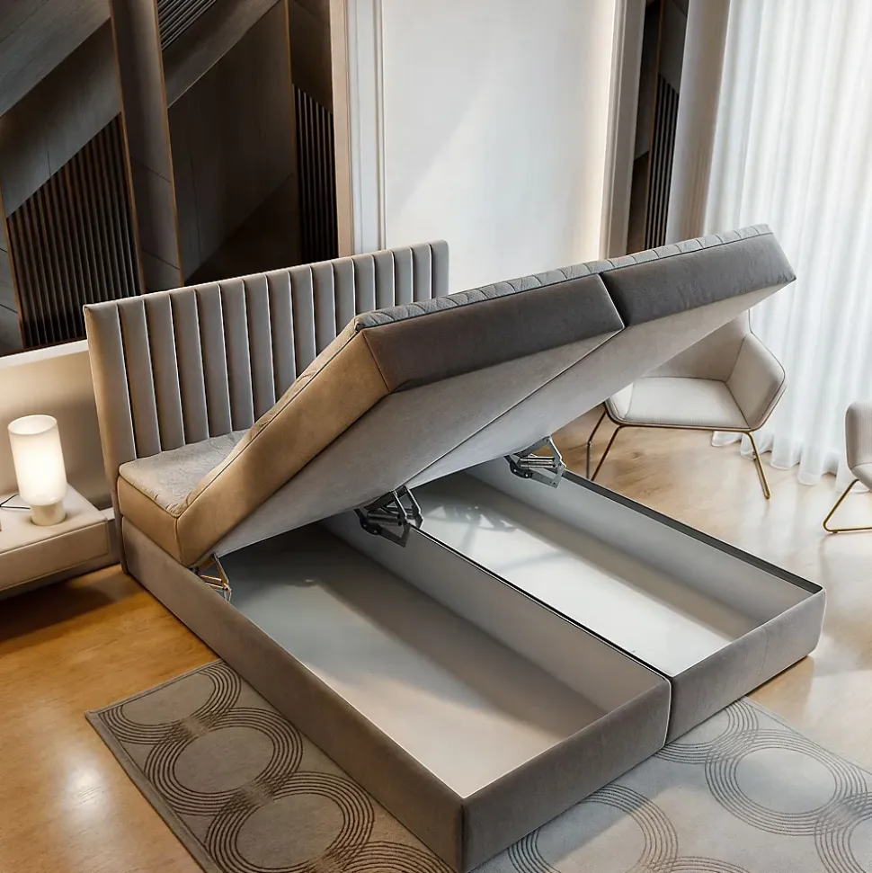 Lit Boxspring MURLO 140X200 CM PAROS 06, Gris, Lit avec matelas et rangement