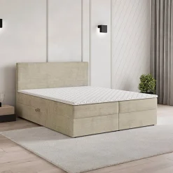 Lit Boxspring NIRA 140X200 CM ROMA 03, Crème, Lit avec matelas et rangement