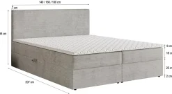Lit Boxspring NIRA 140X200 CM ROMA 03, Crème, Lit avec matelas et rangement