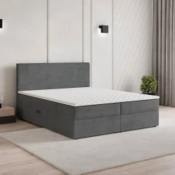 Lit Boxspring NIRA 180X200 CM ROMA 24, Gris, Lit avec matelas et rangement